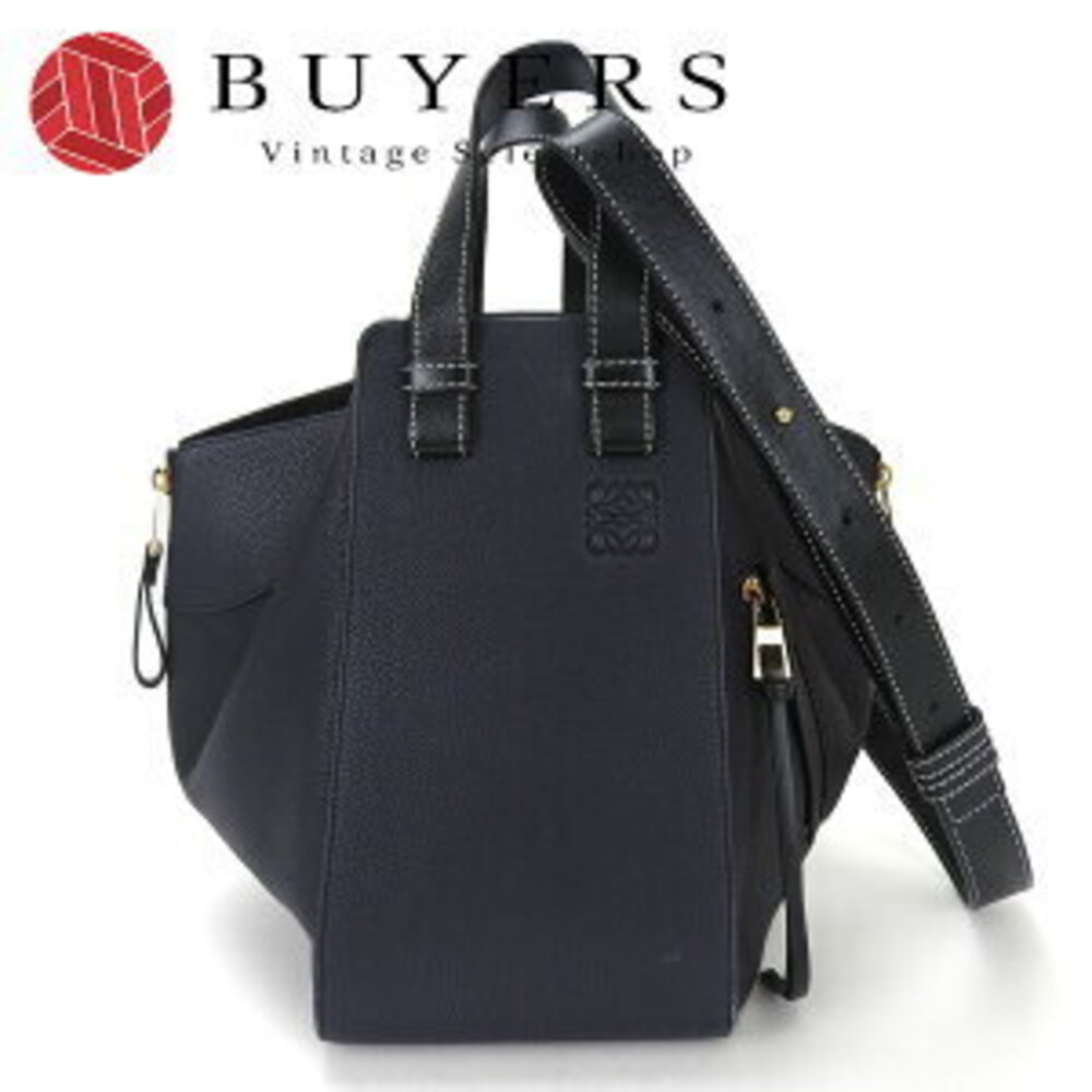 LOEWE Hammock Shoulder Bag Handbag Leather Navy Blue Black Chic